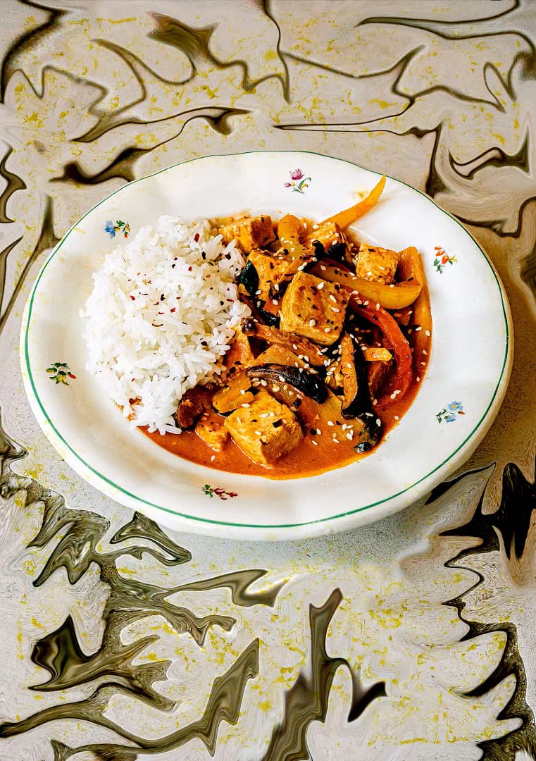 Curry Thai de tofu, shiitake y bambú